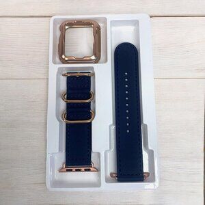 Apple Watch Replacement Band 38mm Rose Gold Metal Navy Blue Silicone New In Box